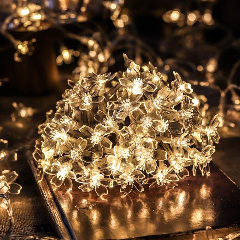 Instalatie Craciun, 5 Metri, 20 Becuri Led Tip Flori De Cires, Pentru Exterior Cu Incarcare Solara