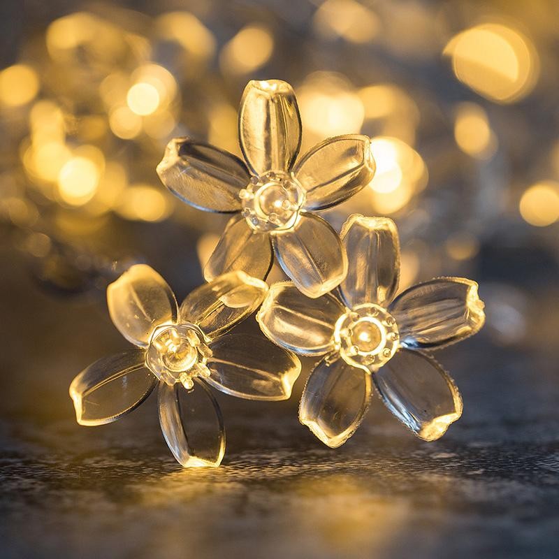 Instalatie Craciun, 5 Metri, 20 Becuri Led Tip Flori De Cires, Pentru Exterior Cu Incarcare Solara