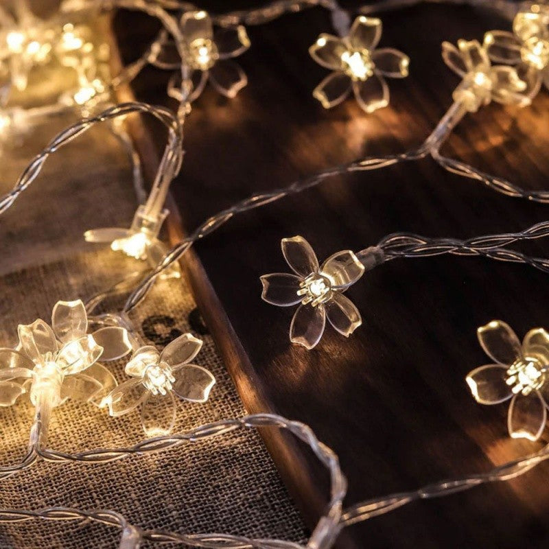 Instalatie Craciun, 5 Metri, 20 Becuri Led Tip Flori De Cires, Pentru Exterior Cu Incarcare Solara