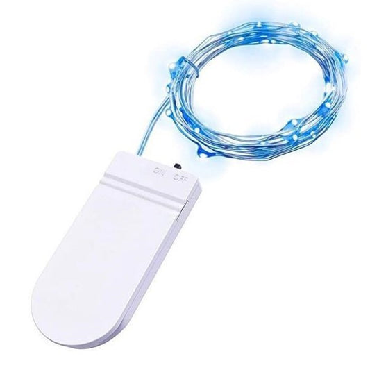 Instalatie Craciun, 5 metri, 50 LED-uri, Albastru, cu baterii, fir cupru, liniar, interior/exterior, Vivimall - vivimall.ro