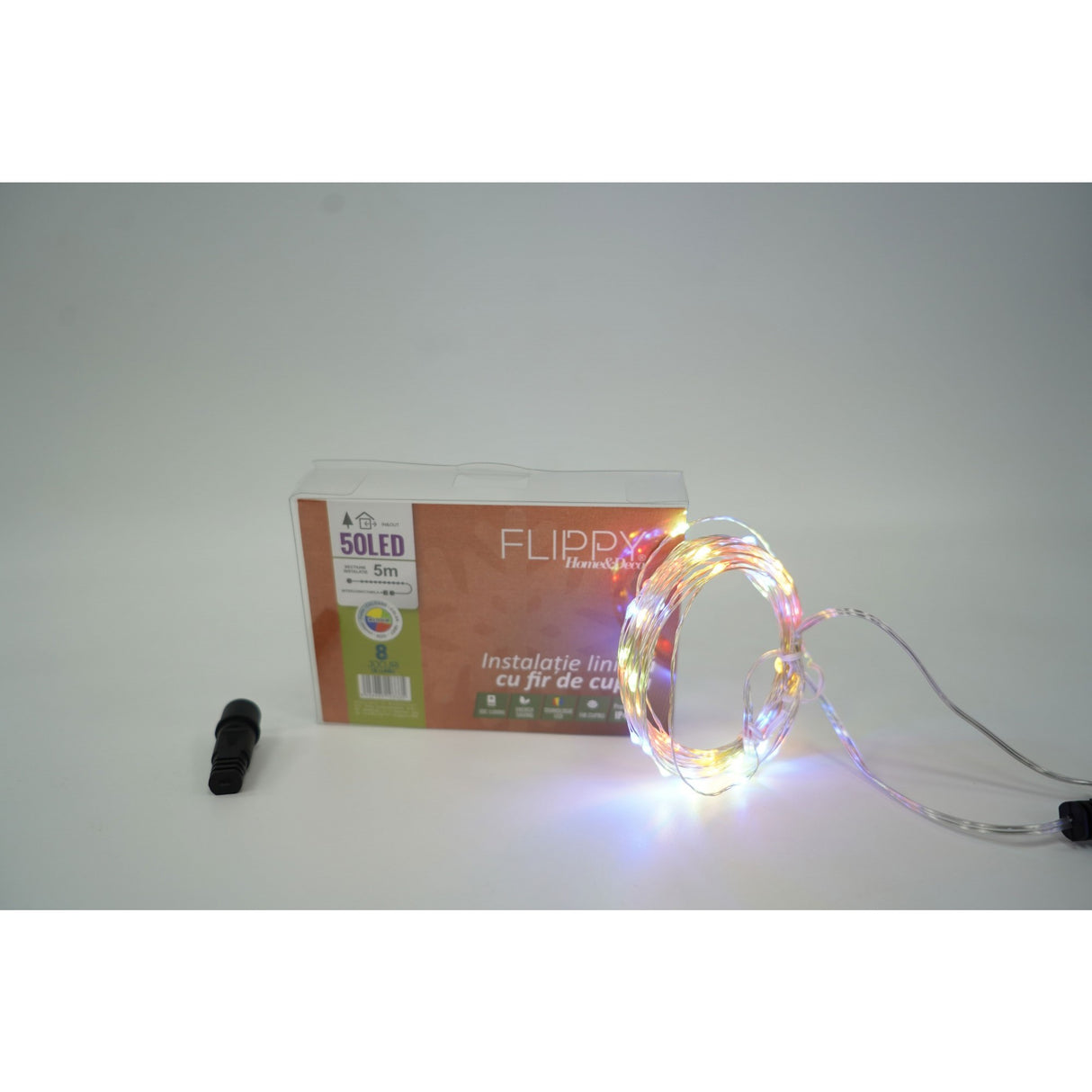 Instalatie Craciun, 50 m, 500 Led-uri, Liniara, Alb Cald, 8 jocuri de lumini, Transformator, Interconectabila, Prelungitor 3 m inclus, Fir Cupru, Vivimall - vivimall.ro