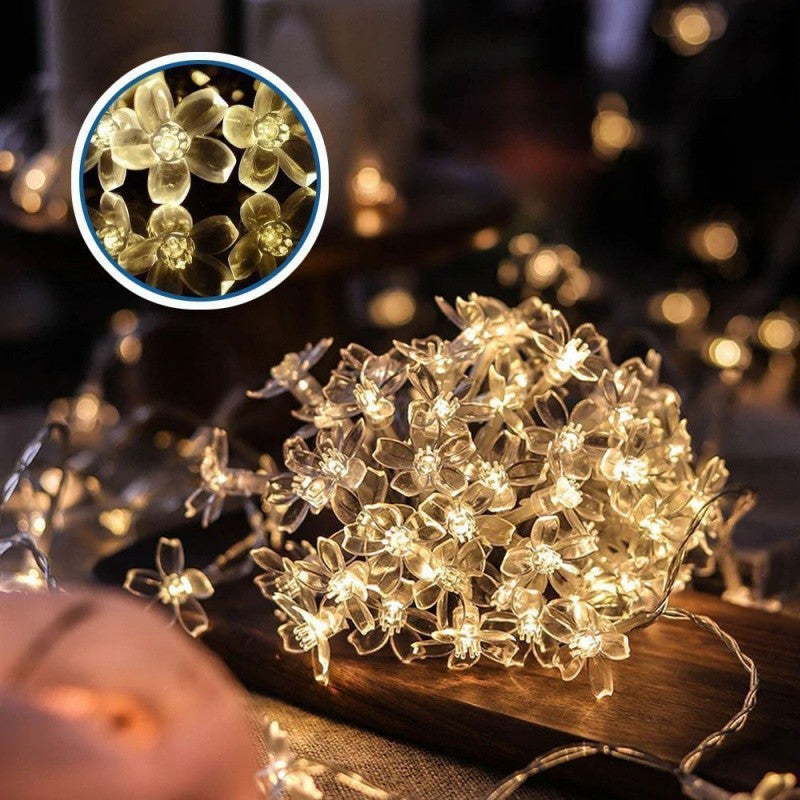 Instalatie Craciun, 6.5 Metri, 30 Becuri Led Tip Flori De Cires, Pentru Exterior Cu Incarcare Solara