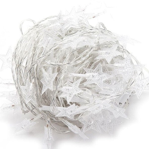 Instalatie Craciun, 6 metri,40 LED-uri cu Ornament tip Stea, Alb Cald, USB lung, fir cupru, liniar, interior/exterior, Vivimall - vivimall.ro