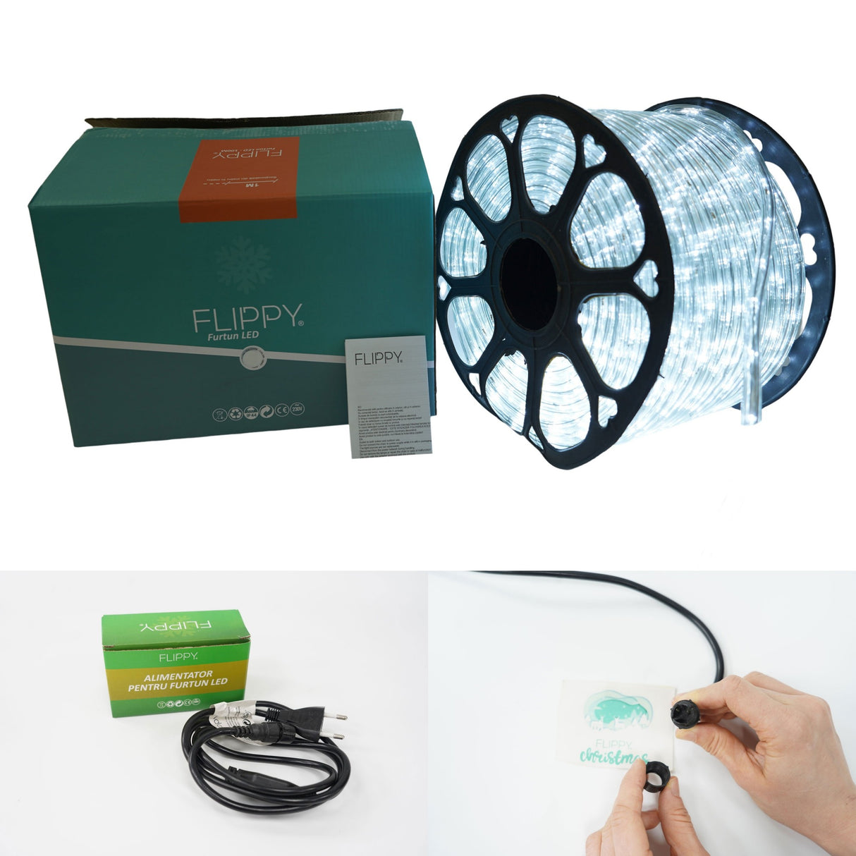 Instalatie Craciun, 64 m, 1536 Led-uri, Furtun Luminos, Alb rece, Transformator, Sectionabila, 220 V, Vivimall - vivimall.ro