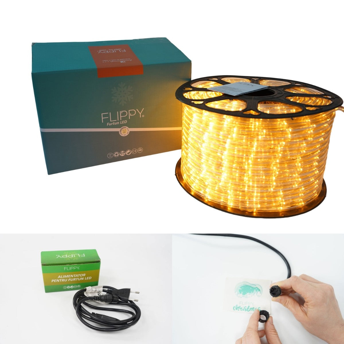 Instalatie Craciun, 80 M, 1920 Led-Uri, Furtun Luminos, Transformator, Sectionabila, 220 V