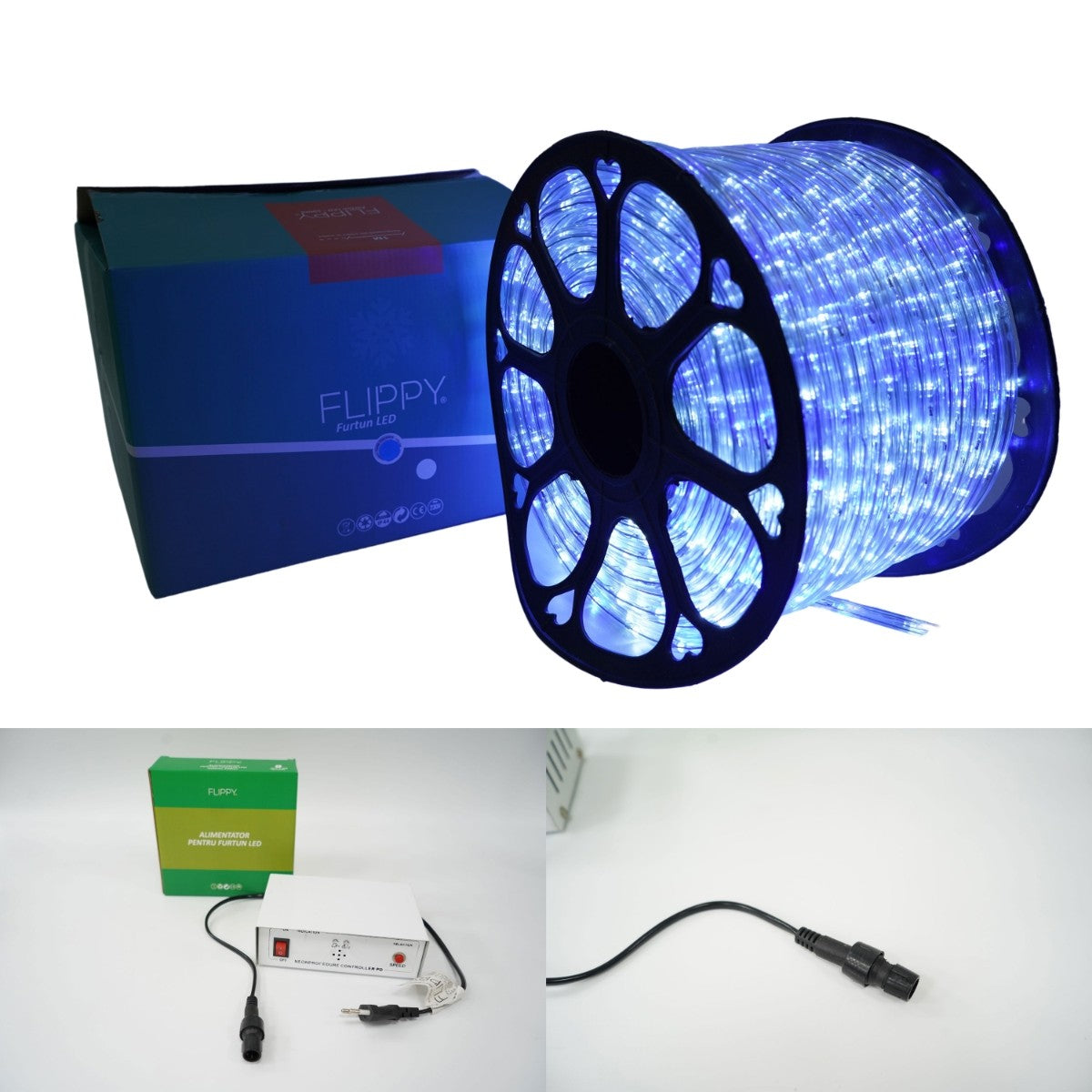 Instalatie Craciun, 80 M, 1920 Led-Uri, Furtun Luminos, Alb Rece/, Transformator, 8 Jocuri De Lumini, Sectionabila, 220 V