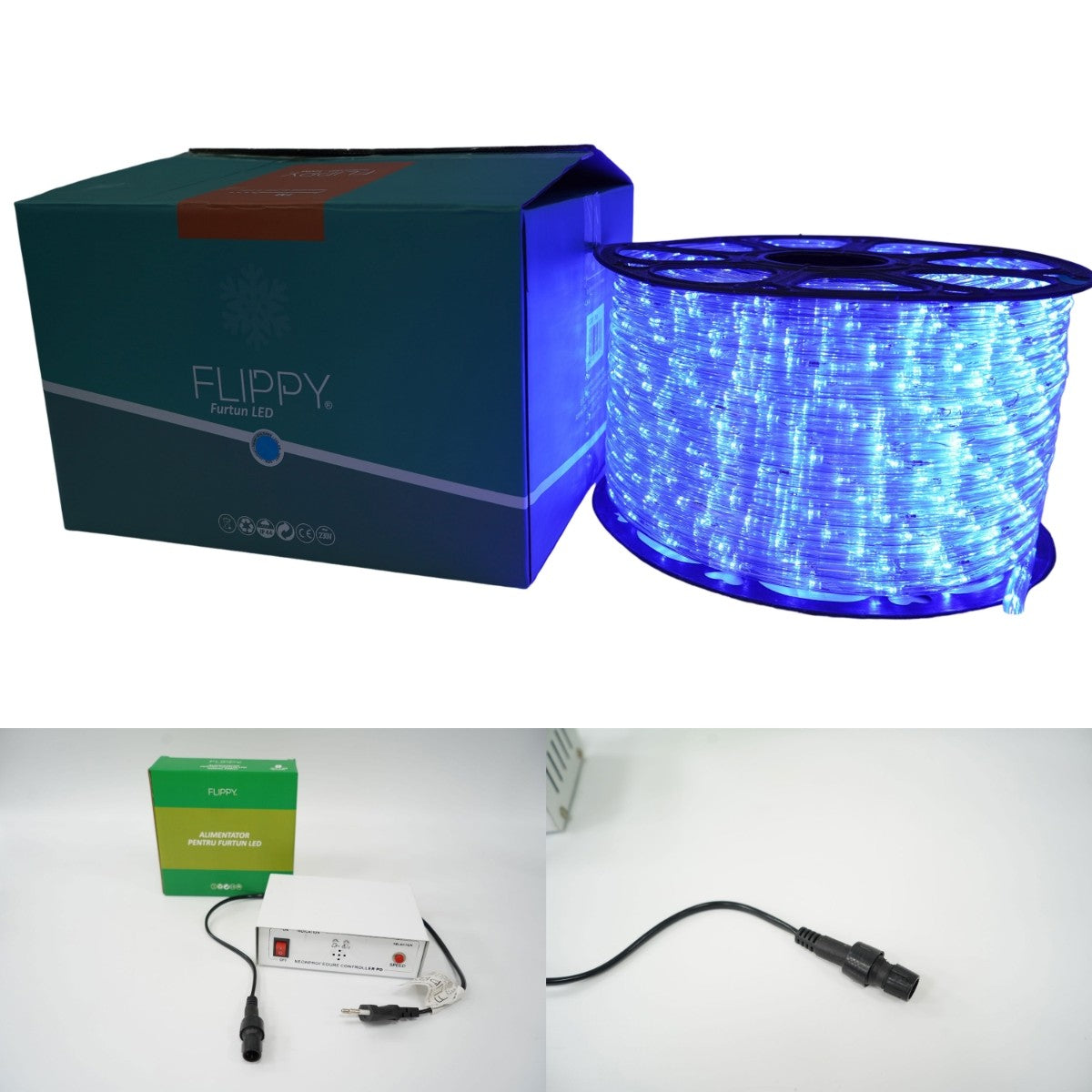 Instalatie Craciun, 80 M, 1920 Led-Uri, Furtun Luminos, Transformator, 8 Jocuri De Lumini, Sectionabila, 220 V