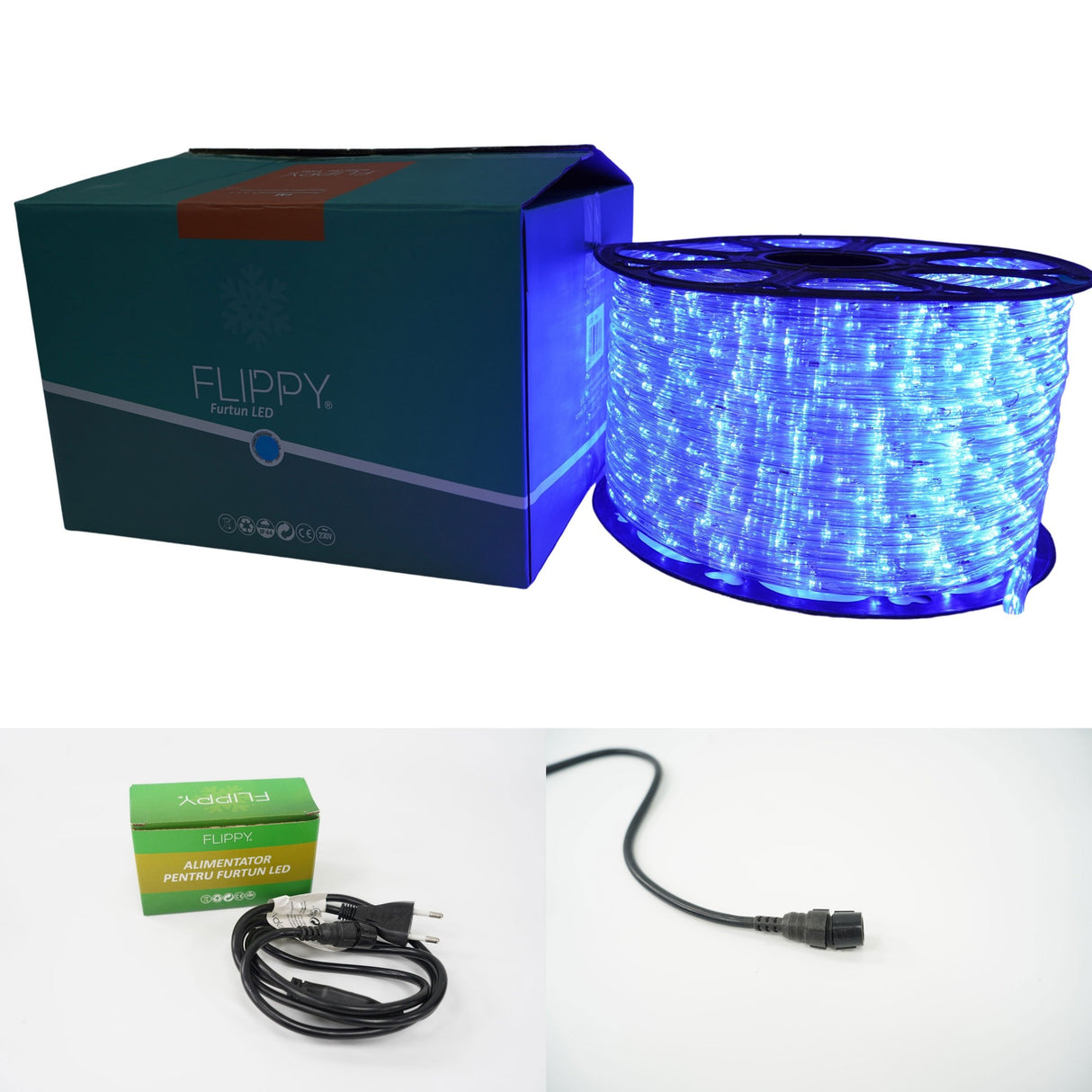 Instalatie Craciun, 80 M, 1920 Led-Uri, Furtun Luminos, Transformator, Sectionabila, 220 V