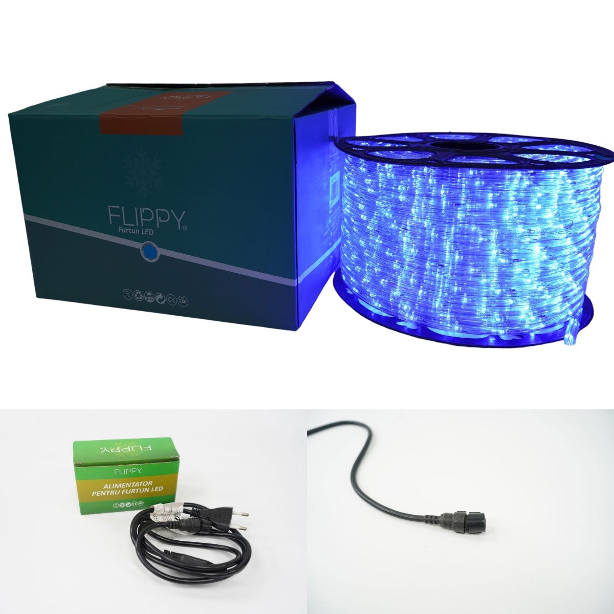 Instalatie Craciun, 80 M, 1920 Led-Uri, Furtun Luminos, Transformator, Sectionabila, 220 V
