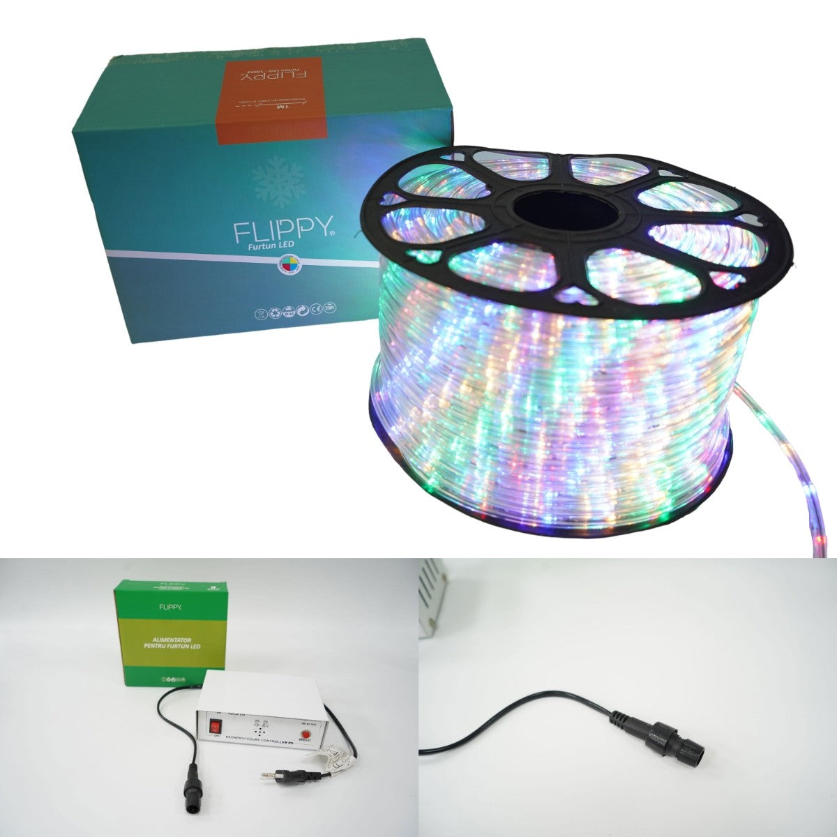 Instalatie Craciun, 80 M, 1920 Led-Uri, Furtun Luminos, Transformator, 8 Jocuri De Lumini, Sectionabila, 220 V