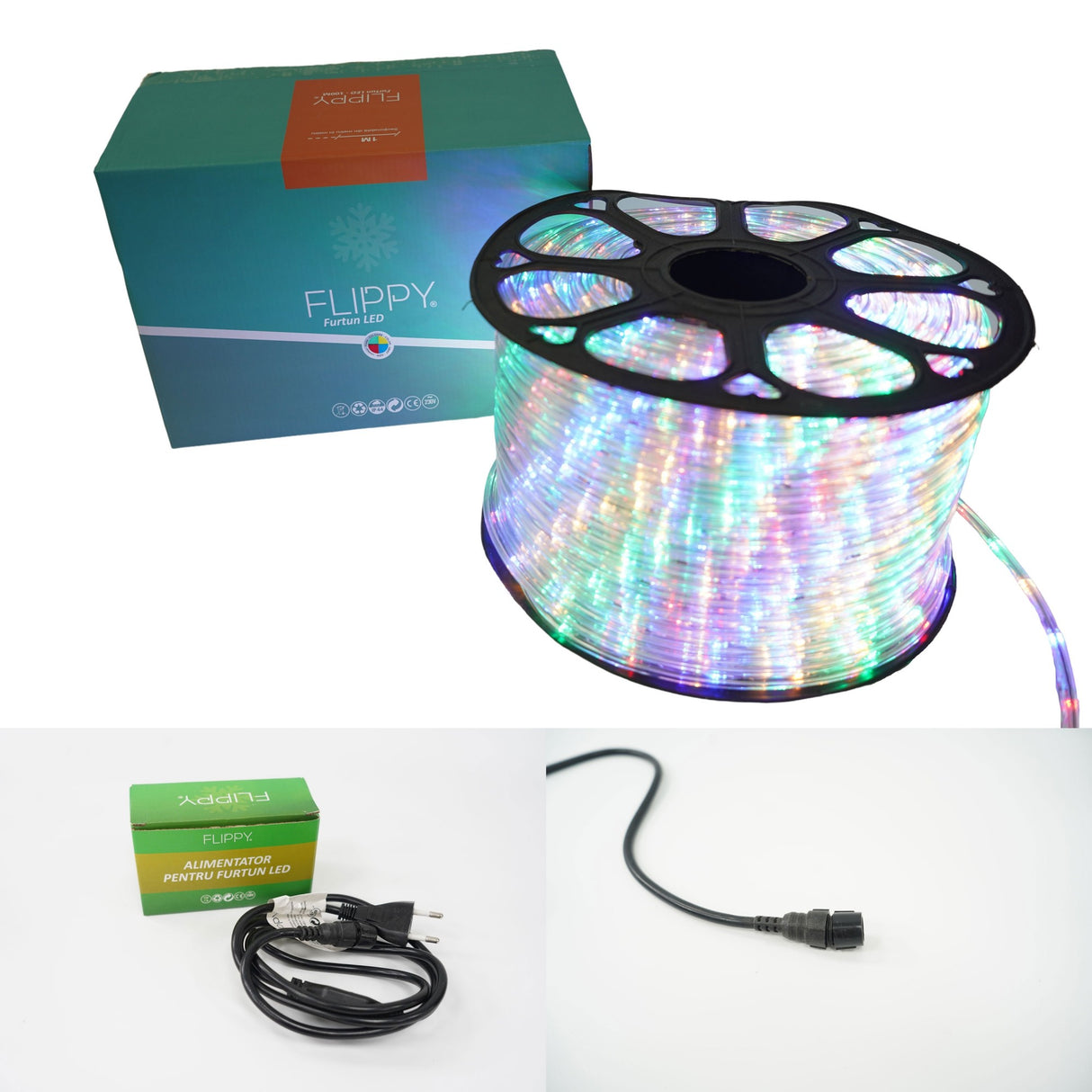 Instalatie Craciun, 80 M, 1920 Led-Uri, Furtun Luminos, Transformator, Sectionabila, 220 V