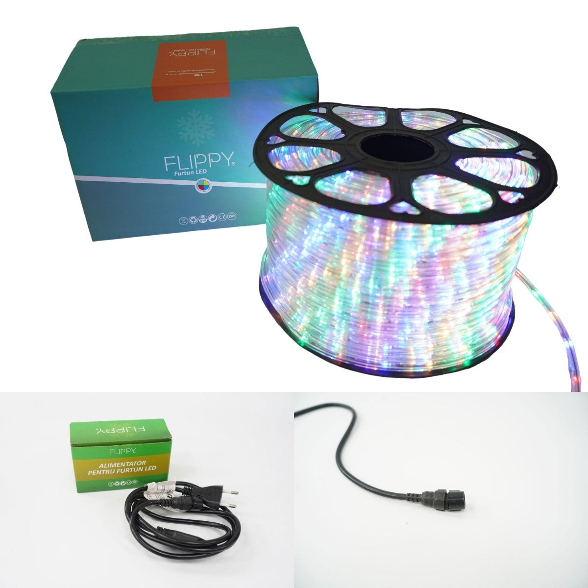Instalatie Craciun, 80 M, 1920 Led-Uri, Furtun Luminos, Transformator, Sectionabila, 220 V