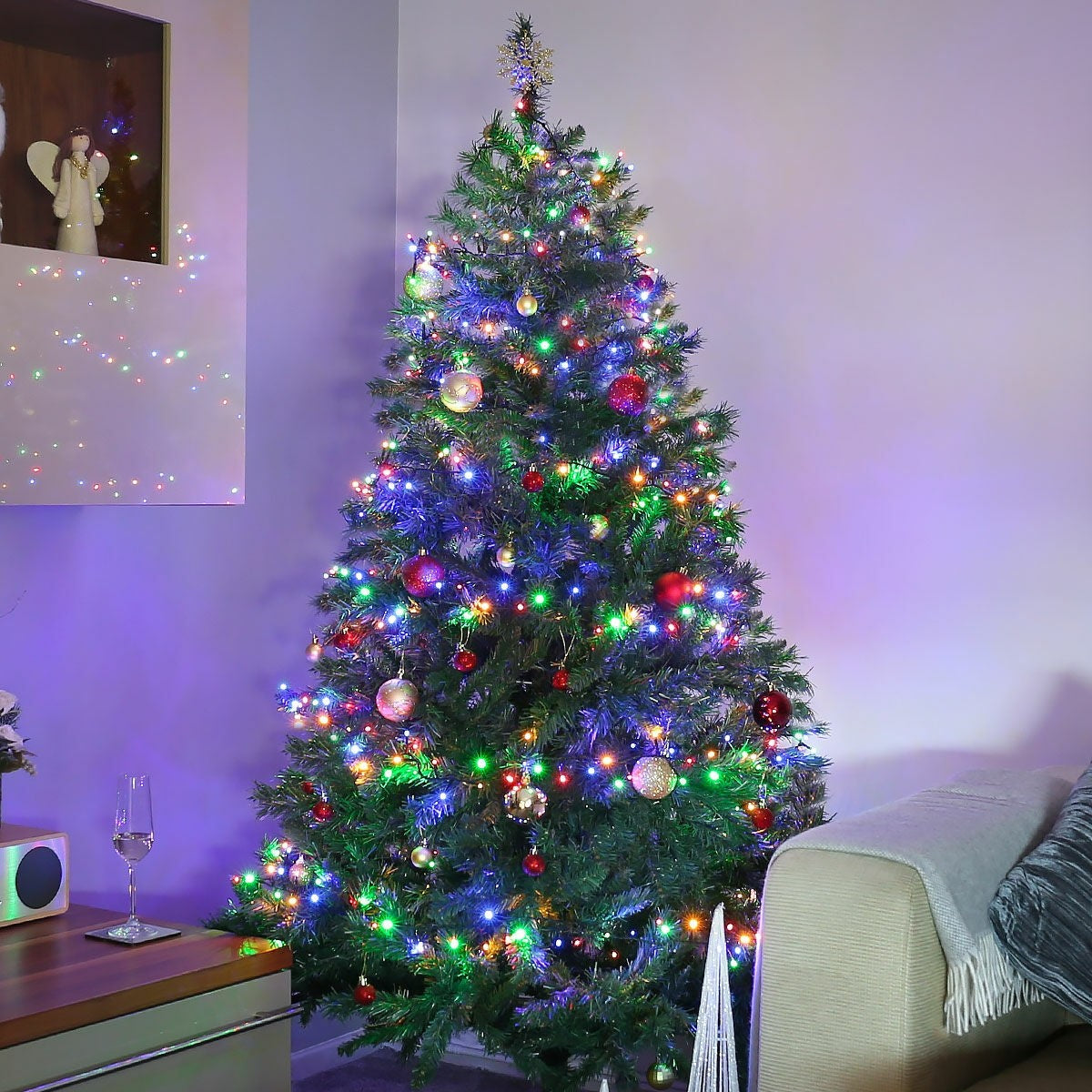 Instalatie Craciun, 80 m, 800 Led-uri ,Liniara, Rosu/Albastru/Rosu/Verde, Flash, Transformator, Interconectabila, Prelungitor 5 m inclus, Fir Verde, Flippy - vivimall.ro