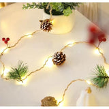 Instalatie Craciun cu baterii, 2 metri, 20 LED-uri tip ace si conuri de pin simple, Alb Cald, Vivimall - vivimall.ro