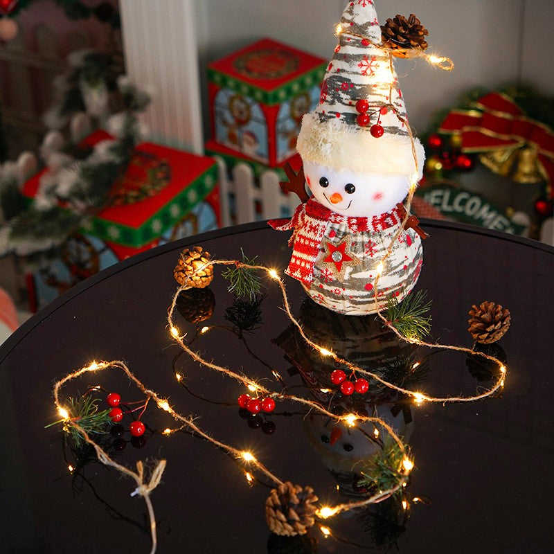 Instalatie Craciun cu baterii, 2 metri, 20 LED-uri tip ace si conuri de pin simple, Alb Cald, Vivimall - vivimall.ro