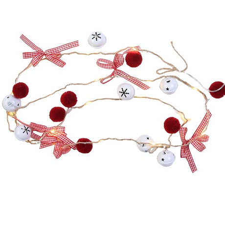 Instalatie Craciun cu baterii, 2 metri, 20 LED-uri tip clopotei si mingiute, Alb Cald, Vivimall - vivimall.ro