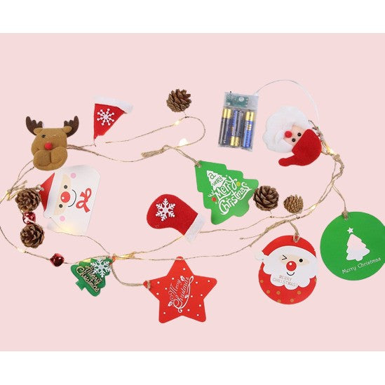 Instalatie Craciun cu baterii, 2 metri, 20 LED-uri tip Conuri de pin si figurine, Alb Cald, Vivimall - vivimall.ro