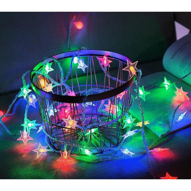 Instalatie Craciun Cu Baterii, 6 Metri, 40 Led-Uri Tip Stea, Fir, Alb Cald