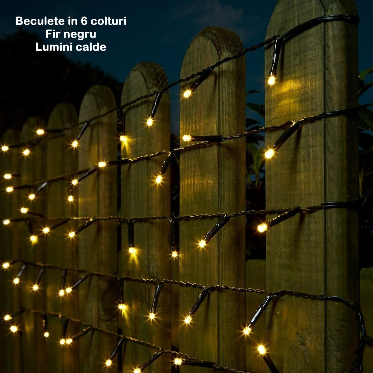 Instalatie de Craciun liniara Yoto, 10 m, din care 1 m cablu priza 220V, 100 LED, 8 jocuri de lumini, beculet in 6 colturi, pentru interior, controler, fir negru, alb cald - vivimall.ro