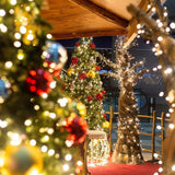 Instalatie de Craciun liniara Yoto, 10 m, din care 1 m cablu priza 220V, 100 LED, 8 jocuri de lumini, beculet in 6 colturi, pentru interior, controler, fir negru, alb cald - vivimall.ro