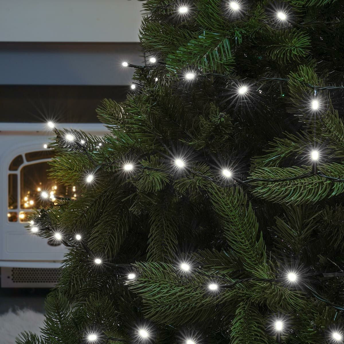 Instalatie Craciun YOTO Liniara 100 LED 9 m + 1  m Beculet cu 6 unghiuri  Alb Rece fir negru - vivimall.ro