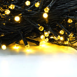 Instalatie de Craciun liniara Yoto, 17 m, din care 1 m cablu priza 220V, 200 LED, 8 jocuri de lumini, beculet in 6 colturi, pentru interior, controler, fir negru, alb cald - vivimall.ro