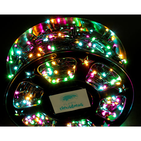 Instalatie Craciun liniara cu transformator, 100m, multicolor, 1000 LED-uri, fir negru, 8 jocuri de lumini, Vivimall - vivimall.ro