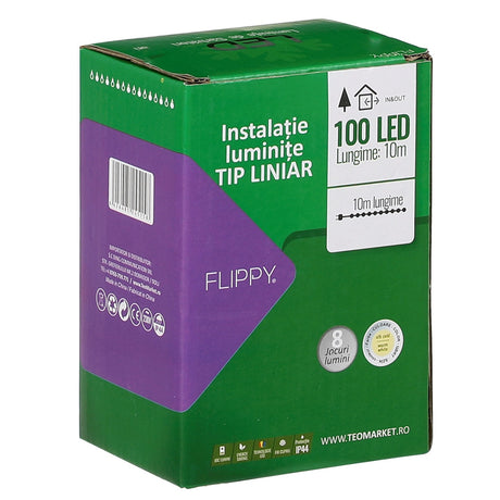 Instalatie Craciun Liniara, Cu Transformator 31V, 10M, Alb Cald, 100 Led-Uri V5, 8 Jocuri De Lumini, Fir