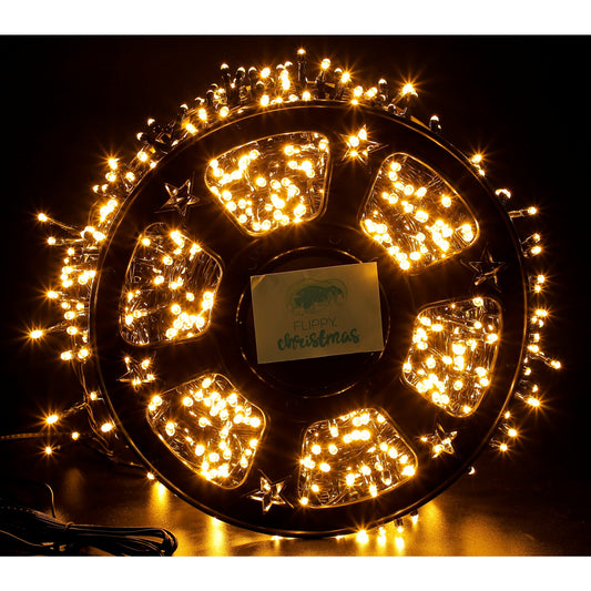 Instalatie Craciun liniara cu transformator, 50m, alb cald, 2000 LED-uri, fir negru, 8 jocuri de lumini, Vivimall - vivimall.ro