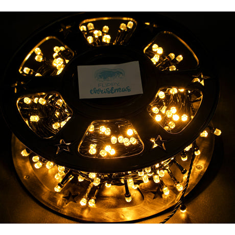 Instalatie Craciun liniara cu transformator, 50m, alb cald, 500 LED-uri, fir negru, 8 jocuri de lumini, Vivimall - vivimall.ro