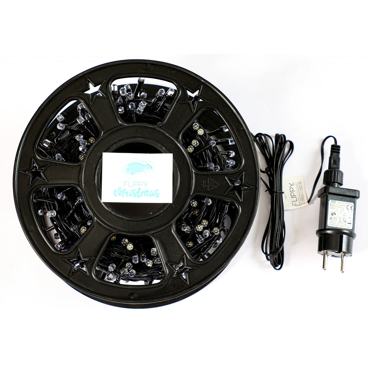 Instalatie Craciun liniara cu transformator, 50m, alb cald, 500 LED-uri, fir negru, 8 jocuri de lumini, Vivimall - vivimall.ro