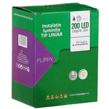 Instalatie Craciun Liniara, Cu Transformator, 20 M, Alb Cald, 200 Led-Uri V5, 8 Jocuri De Lumini, Fir