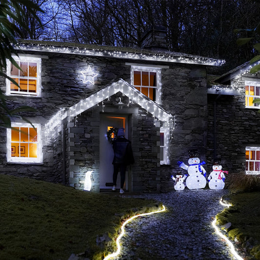 Instalatie Craciun Premium, IP65, Exterior, 225 m, Led-uri ,Franjuri, Turturi, Alb rece, Flash, Alimentator, Interconectabila, Fir Alb Cauciucat, 220v, Flippy - vivimall.ro