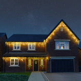 Instalatie Craciun Profesionala de Exterior IP65, 105 m, 2520 Led-uri Mari ,Franjuri, Alb cald, Flash, Alimentator de 1.5 m , Interconectabila, Fir Negru Cauciucat, 220v, Vivimall - vivimall.ro