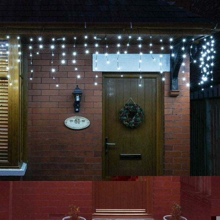 Instalatie Craciun Profesionala De Exterior Ip65, 45 M, 1080 Led-Uri Mari,Franjuri, Alb Rece, Flash, Alimentator, Interconectabila, Fir Cauciucat, 220V