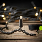 Instalatie Craciun Profesionala de Exterior IP65, 75 m, 1800 Led-uri Mari ,Franjuri, Alb cald, Flash, Alimentator de 1.5m, Interconectabila, Prelungitor 6.5 m inclus, Fir Negru Cauciucat, 220v, Vivimall - vivimall.ro