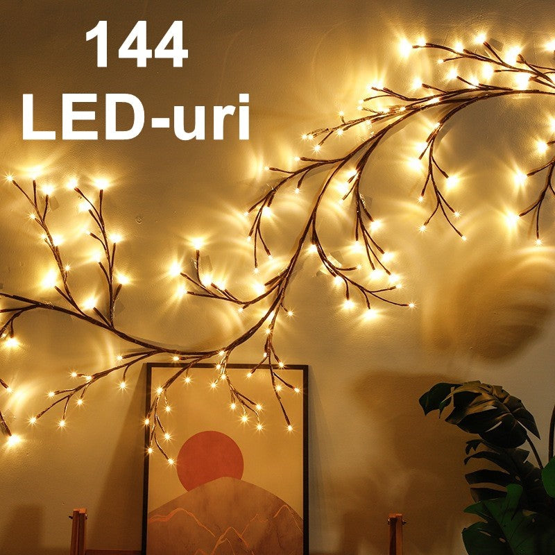 Instalatie Craciun Tip Creanga 144 Led-Uri, Conectare La Retea, 8 Jocuri De Lumini, Telecomanda, 2.5 M, Prelungitor 2 M, 3V, 1.5V, Fir, Alb Cald - vivimall.ro