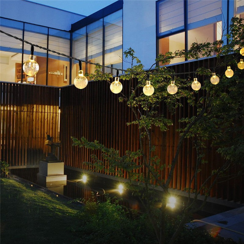 Instalatie Craciun, Tip Globuri De Cristal, 100 Led-Uri, 12 Metri, Energie Solara, Senzor De Lumina