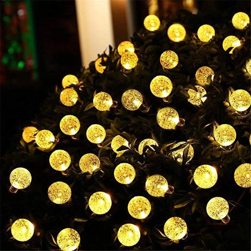 Instalatie Craciun, Tip Globuri De Cristal, 100 Led-Uri, 12 Metri, Energie Solara, Senzor De Lumina