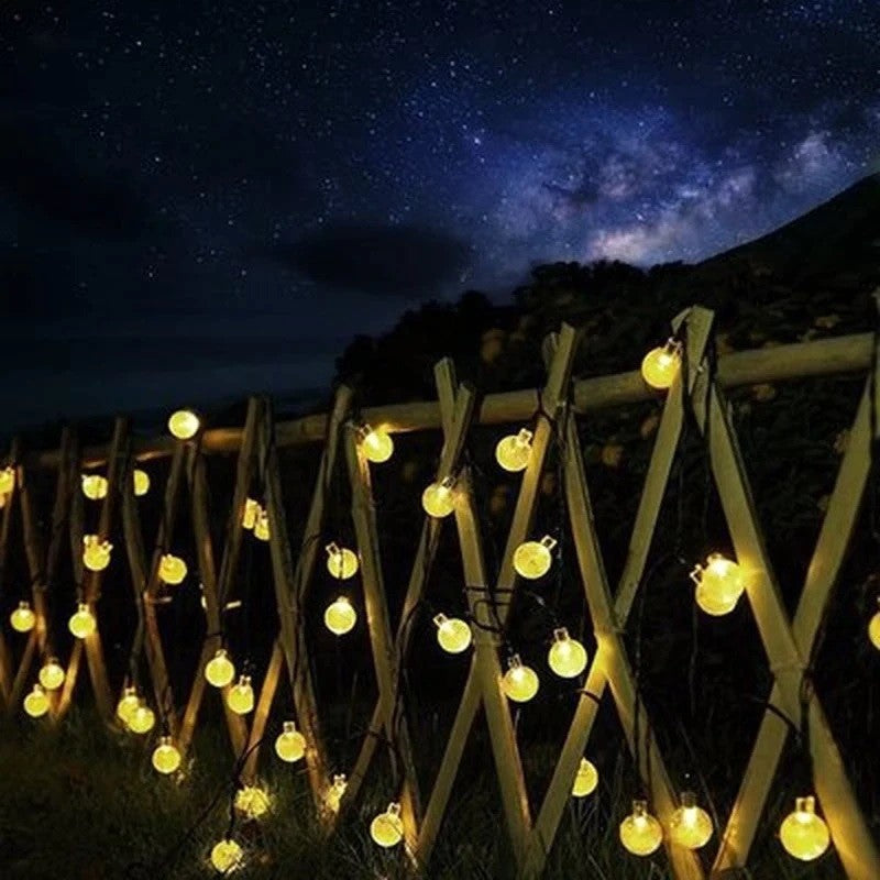 Instalatie Craciun, Tip Globuri De Cristal, 100 Led-Uri, 12 Metri, Energie Solara, Senzor De Lumina