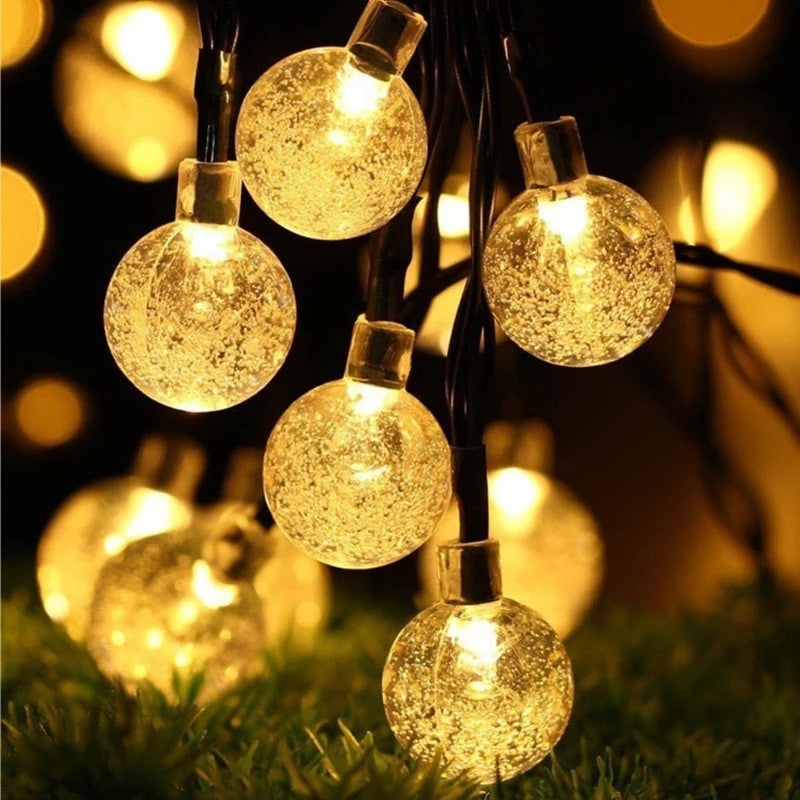 Instalatie Craciun, Tip Globuri De Cristal, 100 Led-Uri, 12 Metri, Energie Solara, Senzor De Lumina