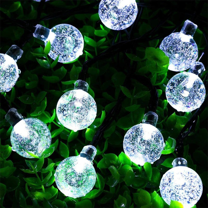 Instalatie Craciun, Tip Globuri De Cristal, 100 Led-Uri, 12 Metri, Rece, Energie Solara, Senzor De Lumina