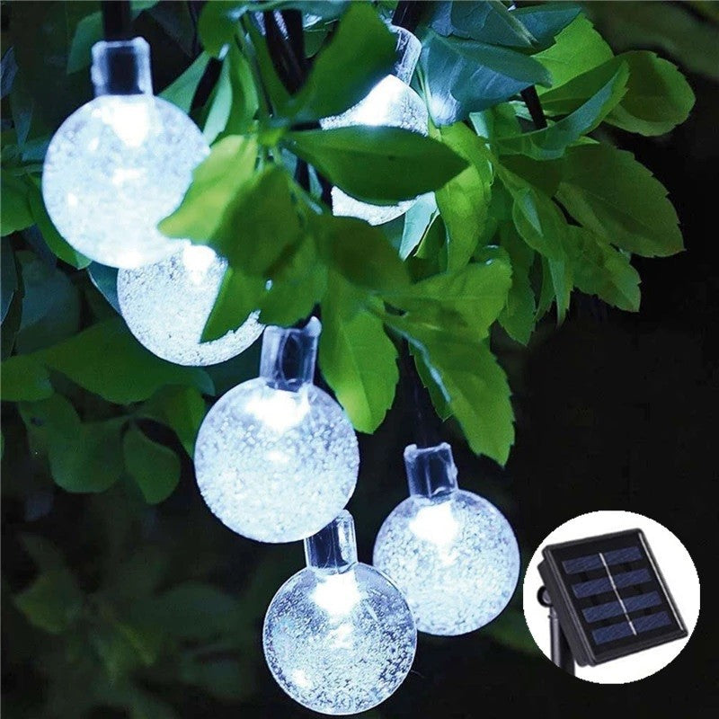 Instalatie Craciun, Tip Globuri De Cristal, 100 Led-Uri, 12 Metri, Rece, Energie Solara, Senzor De Lumina