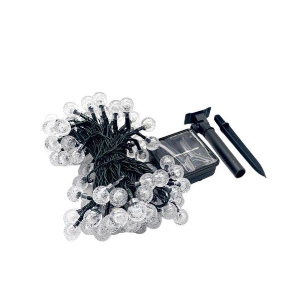 Instalatie Craciun, Tip Globuri De Cristal, 100 Led-Uri, 12 Metri, Rece, Energie Solara, Senzor De Lumina