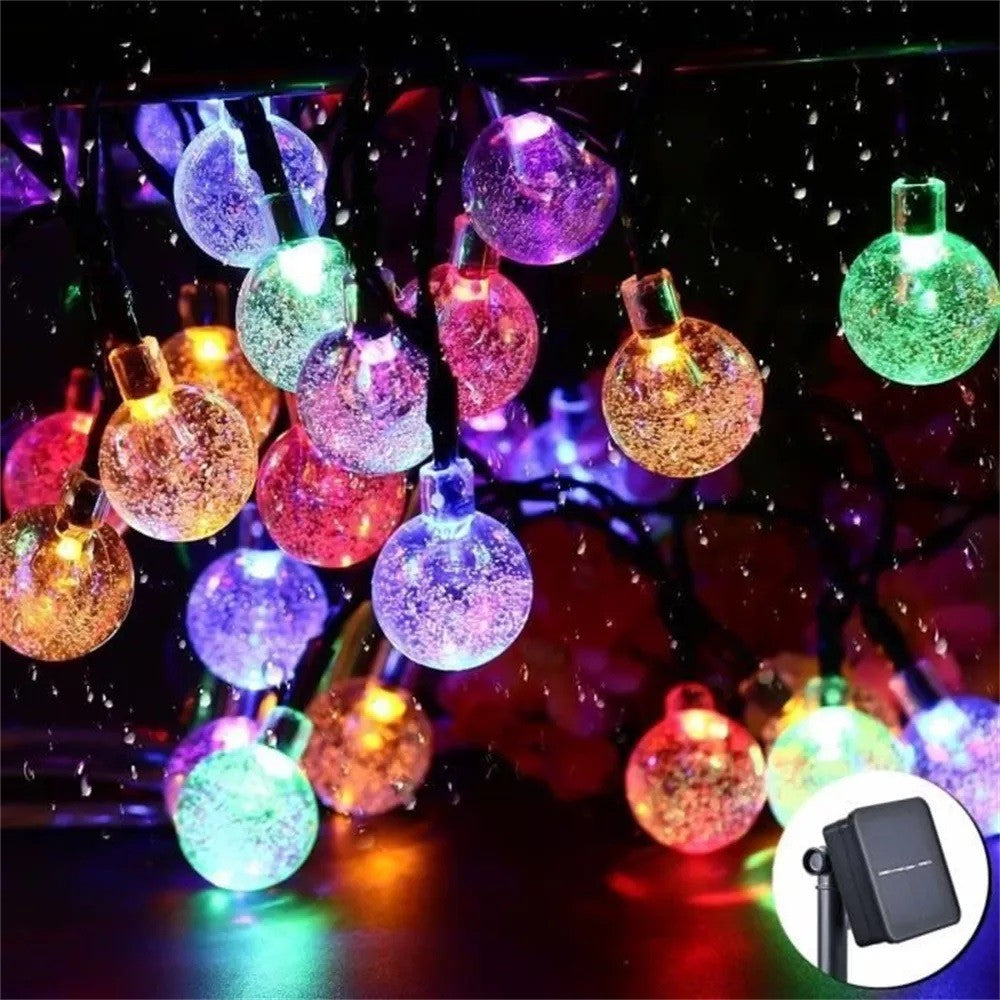 Instalatie Craciun, Tip Globuri De Cristal, 100 Led-Uri, 12 Metri, Energie Solara, Senzor De Lumina