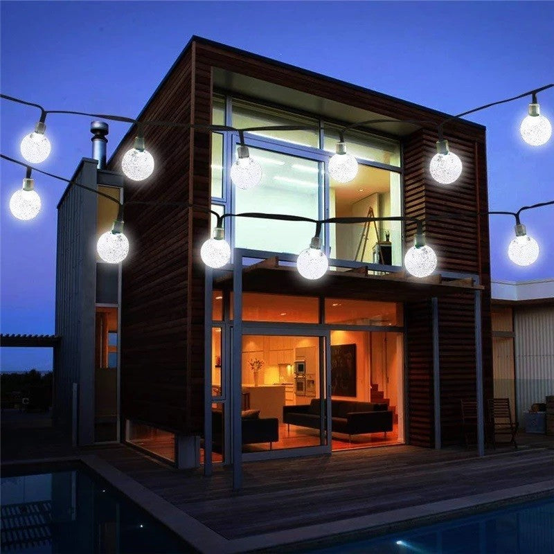 Instalatie Craciun, Tip Globuri De Cristal, 20 Led-Uri, 5 Metri, Rece, Energie Solara, Senzor De Lumina