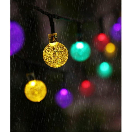 Instalatie Craciun, Tip Globuri de cristal, 20 Led-uri, 5 metri, Multicolor, Energie solara, Senzor de lumina, Vivimall - vivimall.ro