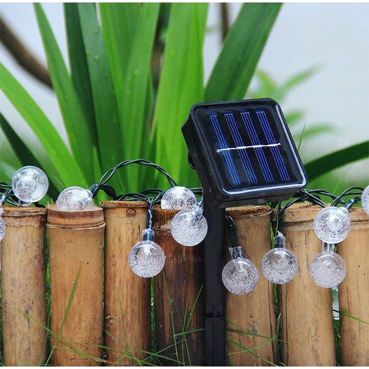 Instalatie Craciun, Tip Globuri de cristal, 50 Led-uri, 9.5 metri, Alb rece, Energie solara, Senzor de lumina, Vivimall - vivimall.ro