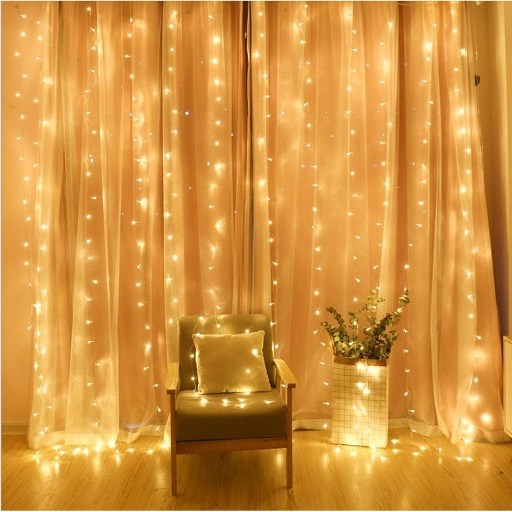 Instalatie Craciun, Tip Perdea, IP44, 2 m x 2 m, 240 LED-uri, Alb cald, cu flash, Transformator, Interconectabila, Prelungitor 5 m inclus, Fir transparent, Interior/ Exterior, Flippy - vivimall.ro