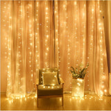 Instalatie Craciun, Tip Perdea, IP44, 2 m x 2 m, 240 LED-uri, Alb cald, cu flash, Transformator, Interconectabila, Prelungitor 5 m inclus, Fir transparent, Interior/ Exterior, Flippy - vivimall.ro